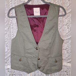 Fossil, Womens Cotton Vest, XL. Green Button Up Vest